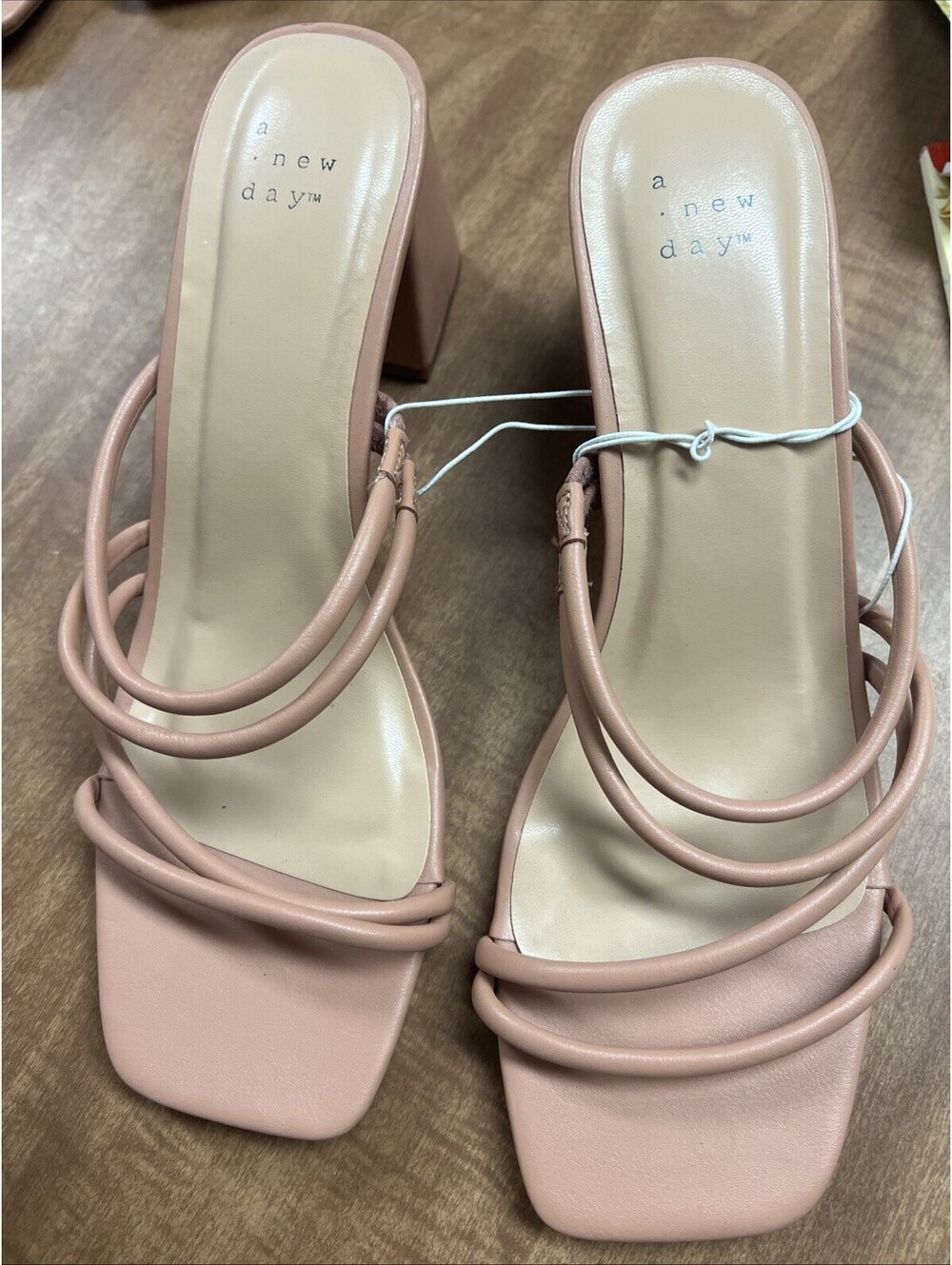 A new day Sandals Strappy Blush Block Heel Square Toe Size 9 1/2